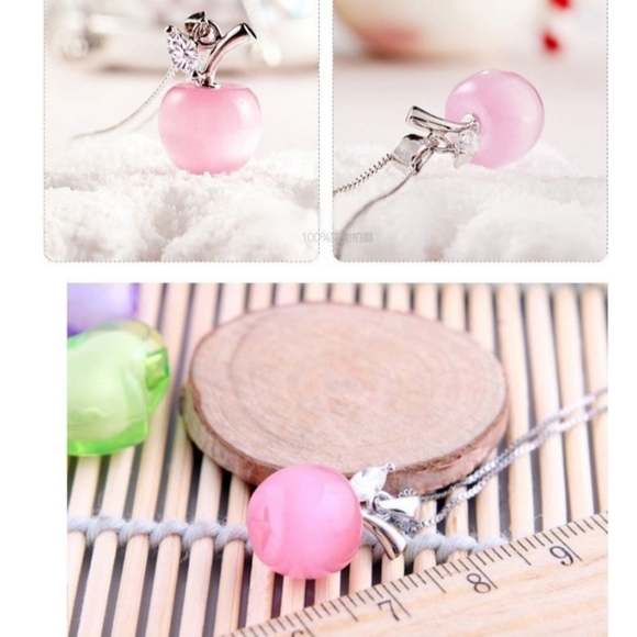 🎀925 Pink Opal Apple Pendant - Picture 2 of 6